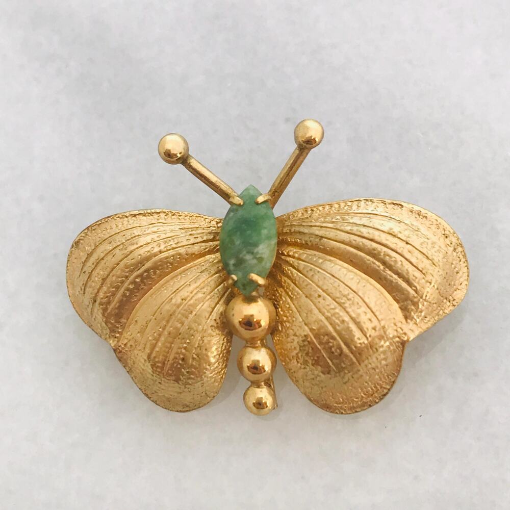 Vintage Winard Butterfly Brooch - 12K GF- Green Stone Butterfly - Signed